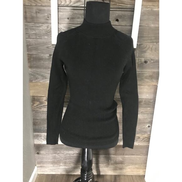 Carmen Marc Valvo cold shoulder mock turtleneck black sweater women's size small - Picture 1 of 3